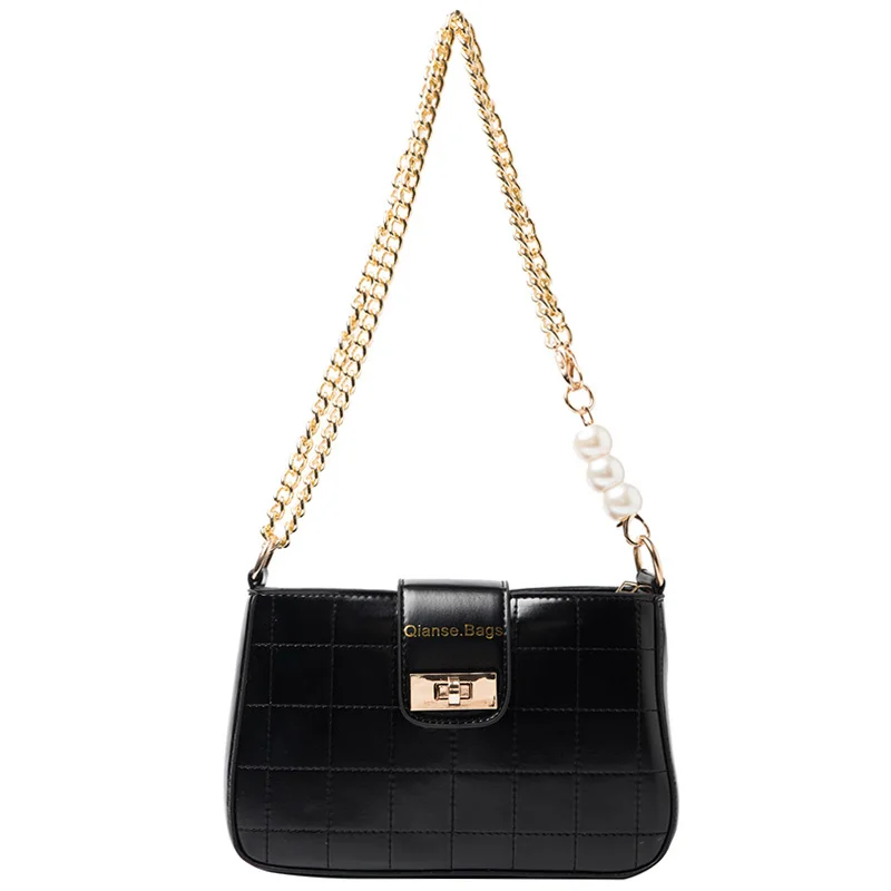 

Contrast color pearl Tote lattice 2021 Fashion New High quality PU Leather Women's Designer Handbag Chain Shoulder Messenger bag