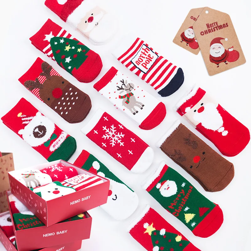 4 Pair Unisex Christmas Baby Socks Girls Boys Kids Children XMAS Cotton Sock Snowflake Elk Santa Claus Bear | Детская одежда и