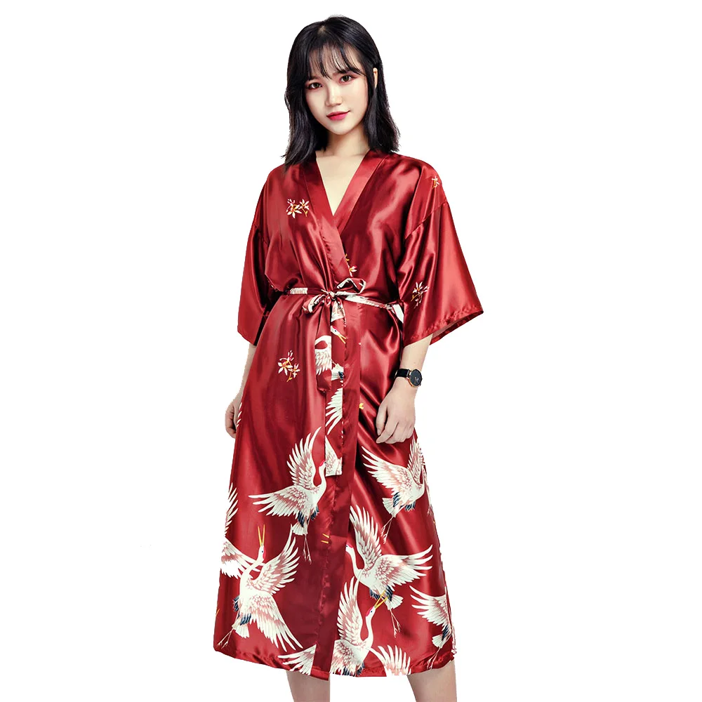 Женское шелковое атласное кимоно длинная Пижама с цветочным принтом 3XL|Халаты| |