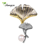 hongye retro irregular floral freshwater pearl fashion brooch for women girls delicate zircon brooches jewelry gift 2021