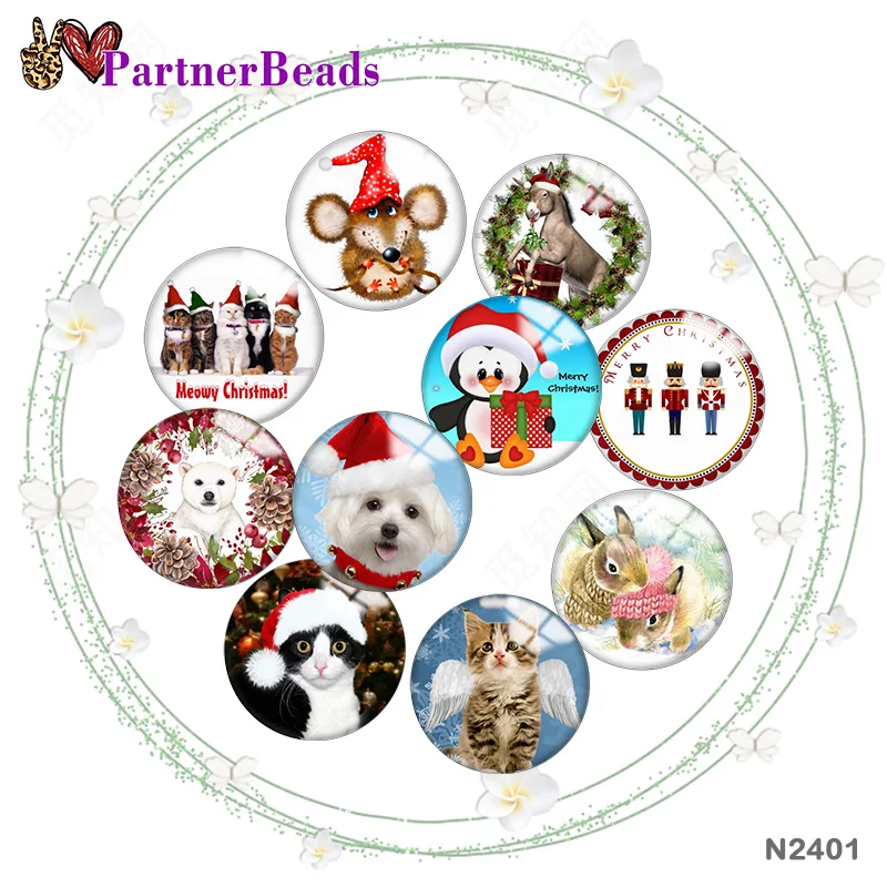 

Рождественские животные 12 мм/18 мм/20 мм/25 мм, круглые стеклянные кабошоны для фото, демонстрация плоской задней части, фурнитура для изготовл...