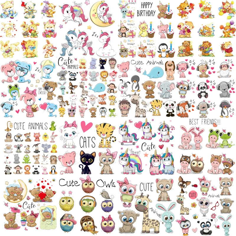 

Iron on Cute Animal Patches Set for Kids Clothing DIY T-shirt Applique Heat Transfer Vinyl Unicorn Patch Stickers Thermal Press