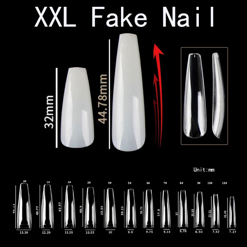 

Накладные ногти XXL, полное покрытие, натуральный прозрачный Французский гроб, искусство, акриловые накладные ногти балерины, инструмент для...