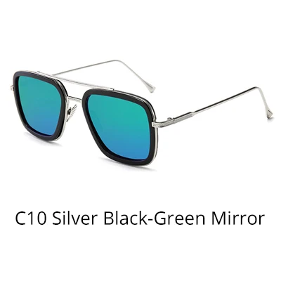 Silver-Green Mirror Tony Stark, солнцезащитное стекло, es, для мужчин, Ретро стиль, мужское стекло es iron man, 3 солнцезащитных стекла, желтый, красный, оттенков, мужские очки W66218 - Цвет линз: Silver-Green Mirror