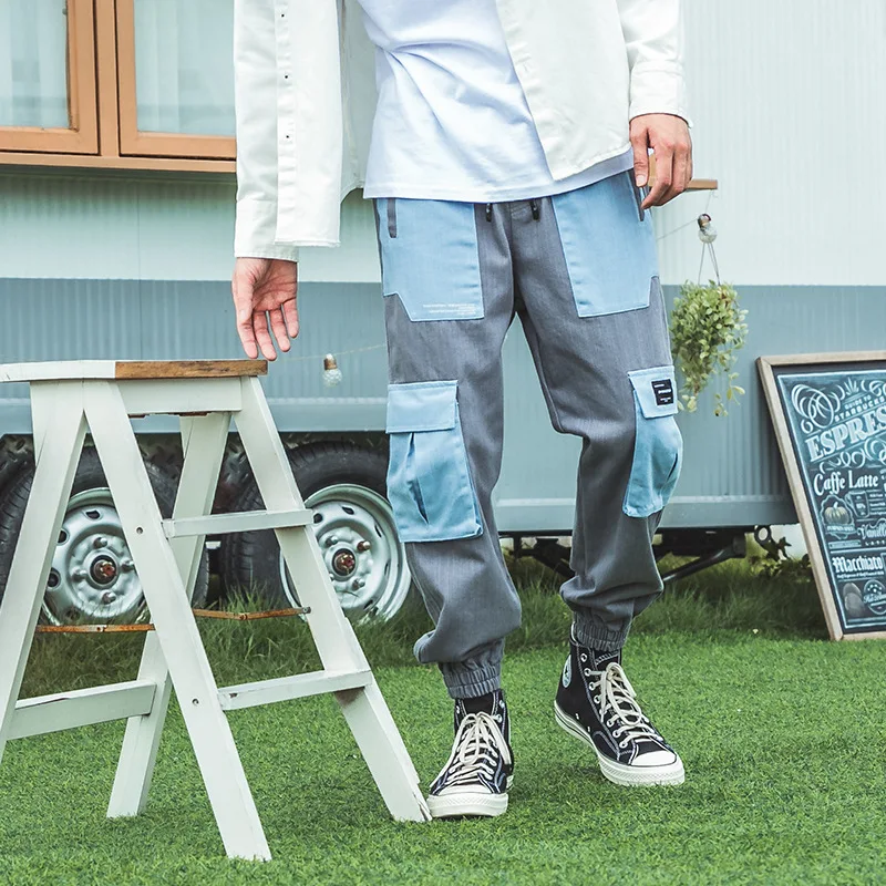 

HUGE SURGE Streetwear Ribbons Pockets Harem Pants Men Spring Casual Sweatpants Hip Hop Joggers Slim Fit Black Men Pencil Pants