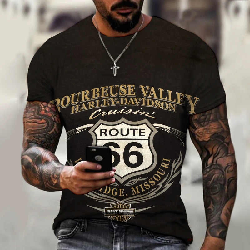 

Retro Short Sleeve American Route 66 Letter Print Summer New Men's T-shirt Oversized Loose Clothes Fashion T-shirt o Collar