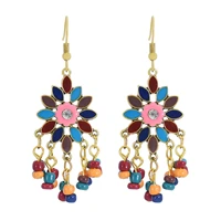 bohemian multicolors beaded statement earrings for women flower shape drop long tassel earring ethnic indian tribal jewelry gift