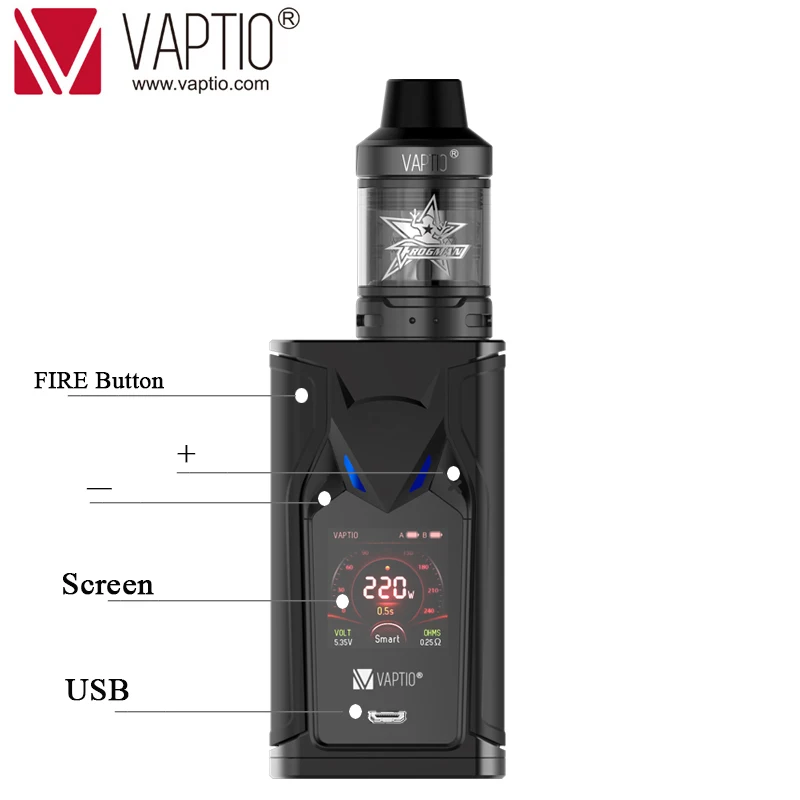 Подарок 5 шт катушек! VAPTIO супер летучая мышь 220 Вт Vape набор электронных сигарет 220 Вт коробка мод 2,0/5,0 мл бак Vape мод без батареи