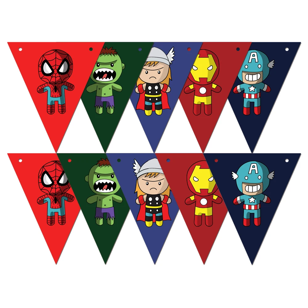 10pcs banner Вечерние принадлежности 1 комплект мстители Супер Герои Человек паук Халк тематические праздничные бумажные баннер флаги 10 - Цвет: 10pcs banner