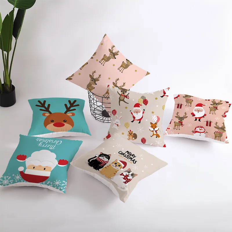 

European and American Christmas Cartoon Animal Single-side Digital Printing Pillow Case Decorative Cushion Cover for Car Sofa