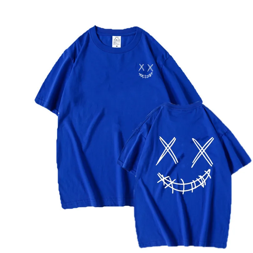 

Creative Smiling Face Graphic T-Shirt Men's Cotton Short-Sleeved Tops Oversize Hip Pop Tee Shirt Summer Harajuku Shirt Male
