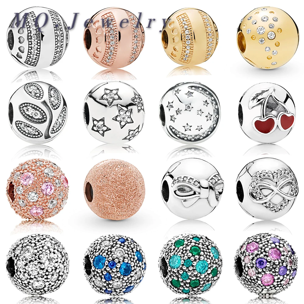 

Popular 100% 925 Silver Original Jewelry Rose Logo Hearts Cherry Cosmic Stars Dainty Bow Infinity Clip Charm Fit DIY Bracelet