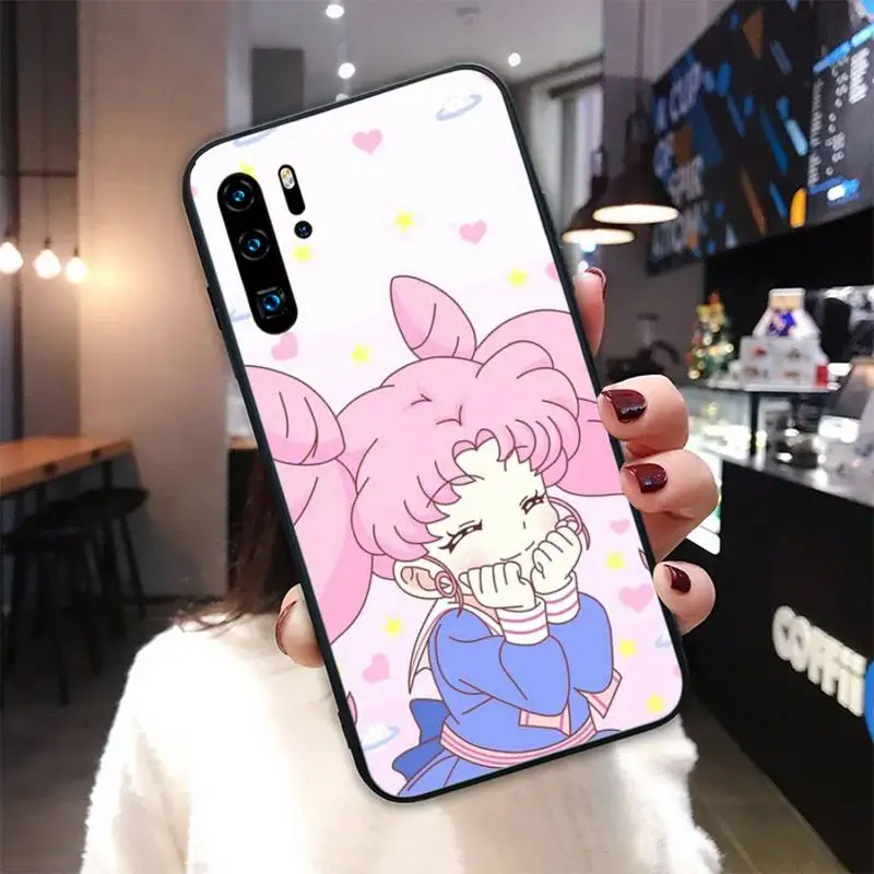 

Sailor Moon Cute Black Silicone Cover Case For Huawei P9 Lite 2016 2017 P 10 P20 PRO P30 P40 Lite P Smart 2019 2020 Funda