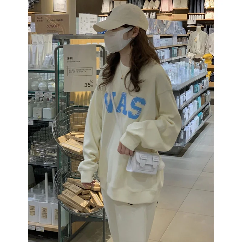 

Женский свитер с длинным рукавом, Свободный пуловер в корейском ретро-стиле с надписью и круглым вырезом, осень 2021