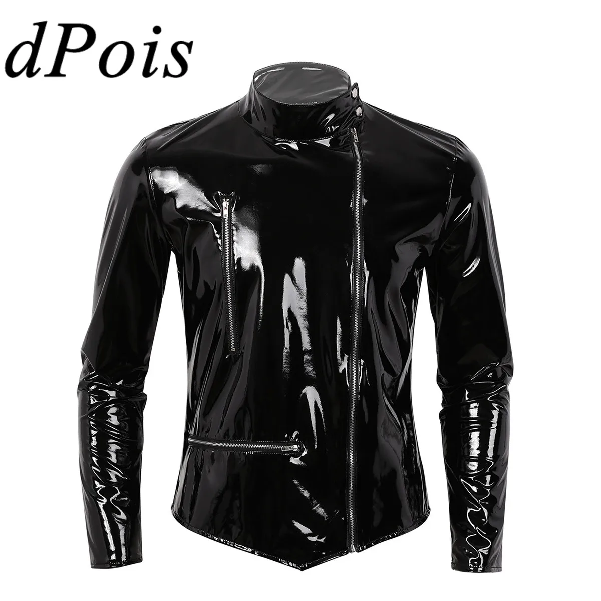 

Куртка мужская кожаная мотоциклетная с высоким воротником, из латекса и резины