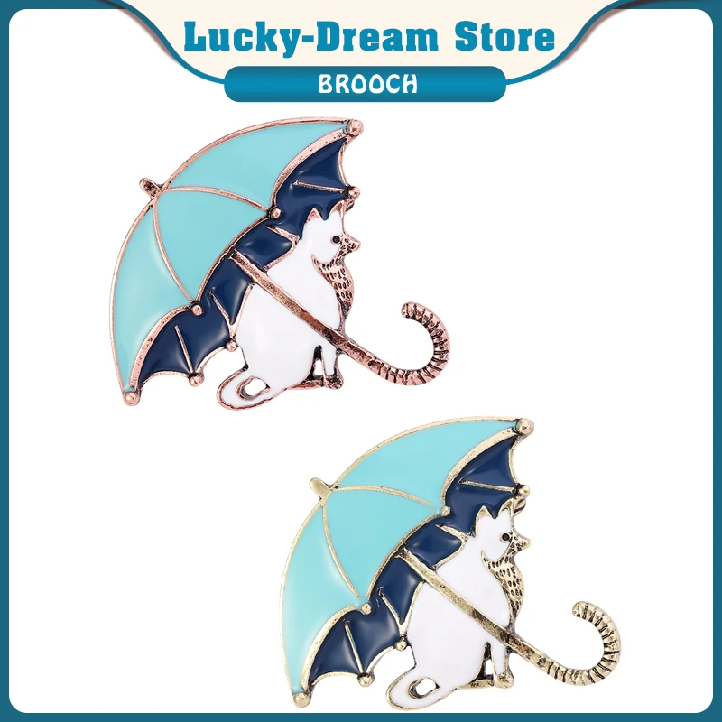 Милые белые Броши с металлической эмалью в виде зонта кошки креативные булавки