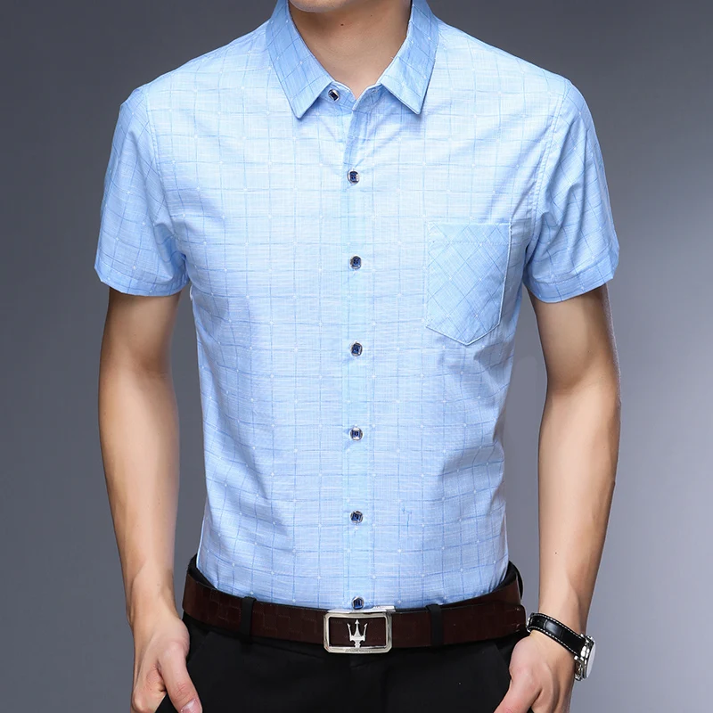 Мужская классическая рубашка BROWON хлопковая Облегающая с коротким рукавом и