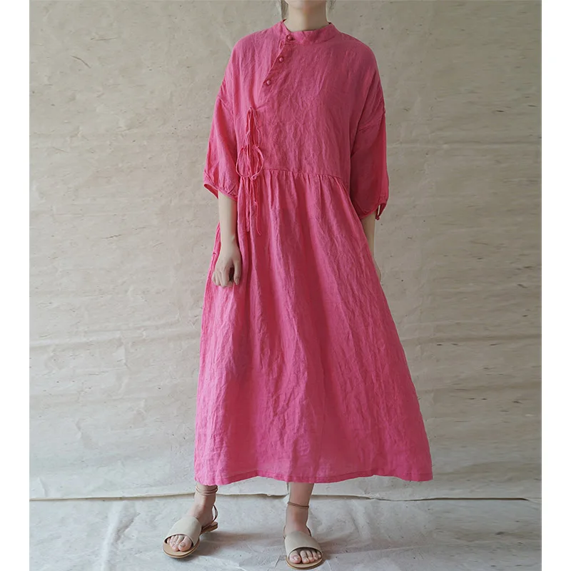 Платье женское весенне-летнее однотонное на шнуровке с рукавом 2021 | Женская