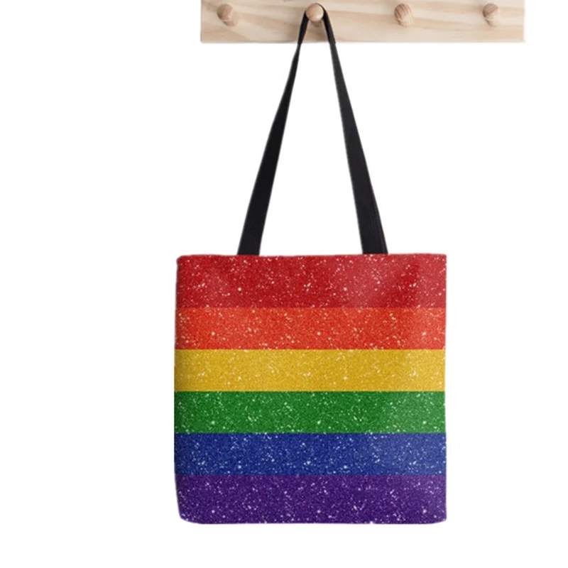

Glitter Rainbow Flag Printed Shopper Bag Harajuku women Shopping Bag Canvas Shopper Bag girl handbag Tote Bag Shoulder Lady Bag