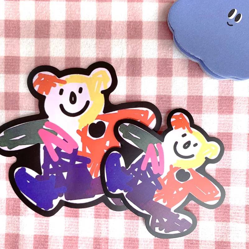 

2Pcs Korean Colored Crayon Bear Stickers PVC Waterproof Removable Decals Cartoon Cute Notebook Phone Pegatina Kawaii Stationery