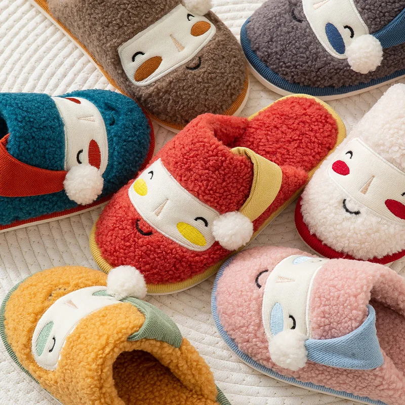 Christmas Slippers Furry Slippers  Winter Cute Christmas Cotton Slippers Ladies Men Cartoon Indoor Non-slip Home Plush
