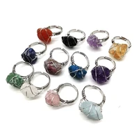 irregular natural crystal stone adjustable silver plated band rings for women girl fashion party club punk decor jewelry