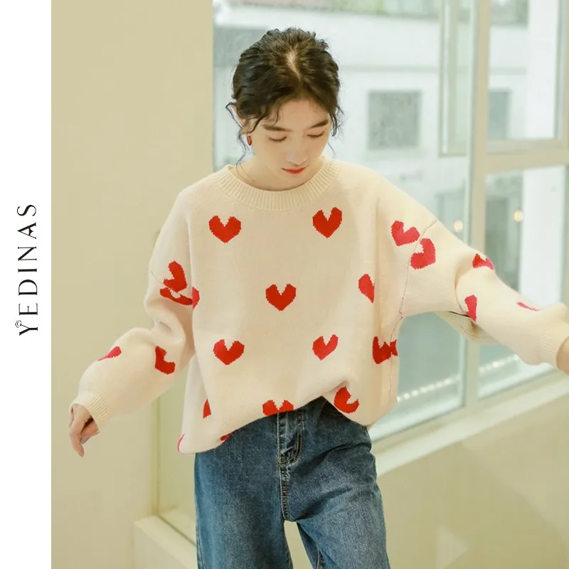 

Женский вязаный свитер Yedinas, Свободный пуловер с длинным рукавом, на зиму, 2020