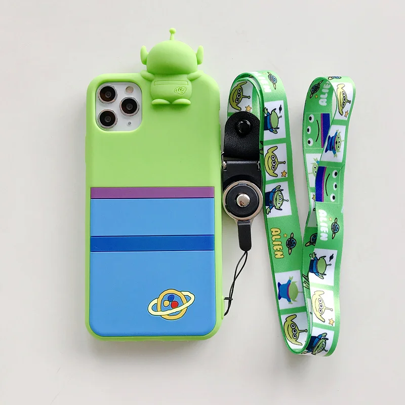 

Cartoon Cute 3D With lanyard Phone Case For iPhone 12 Mini 11 Pro Max 8 7 6 Plus XS MAX X XR SE 2020 Silicone Soft Back Cover