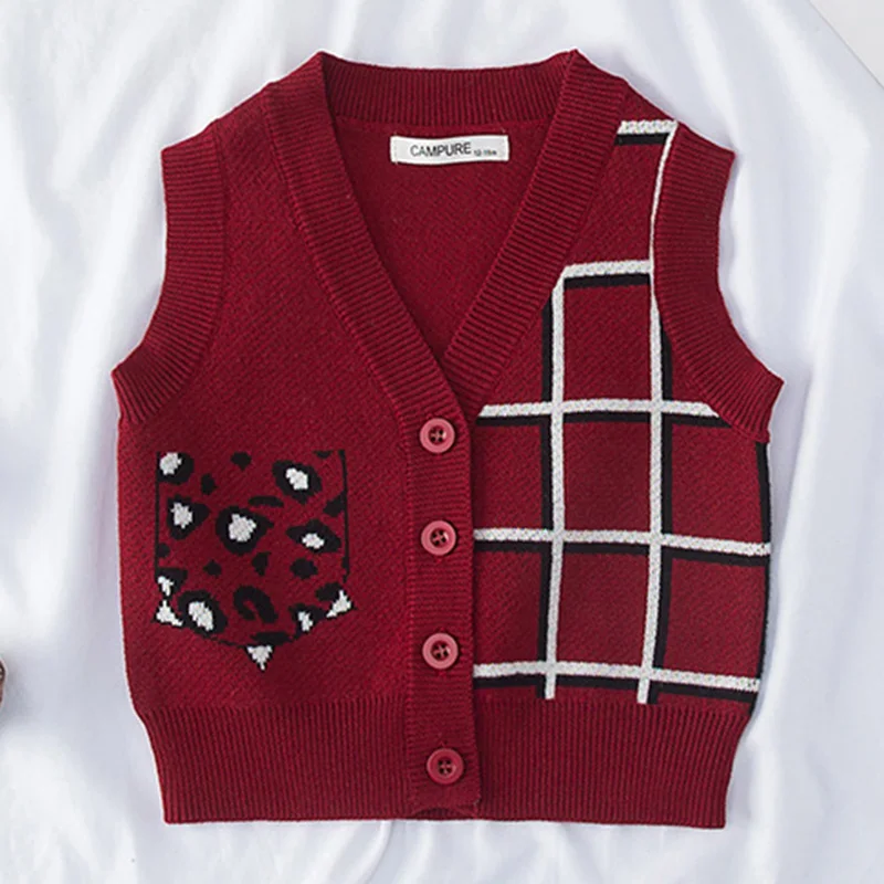 Детский вязаный жилет для мальчиков и девочек модный с V-образным вырезом в