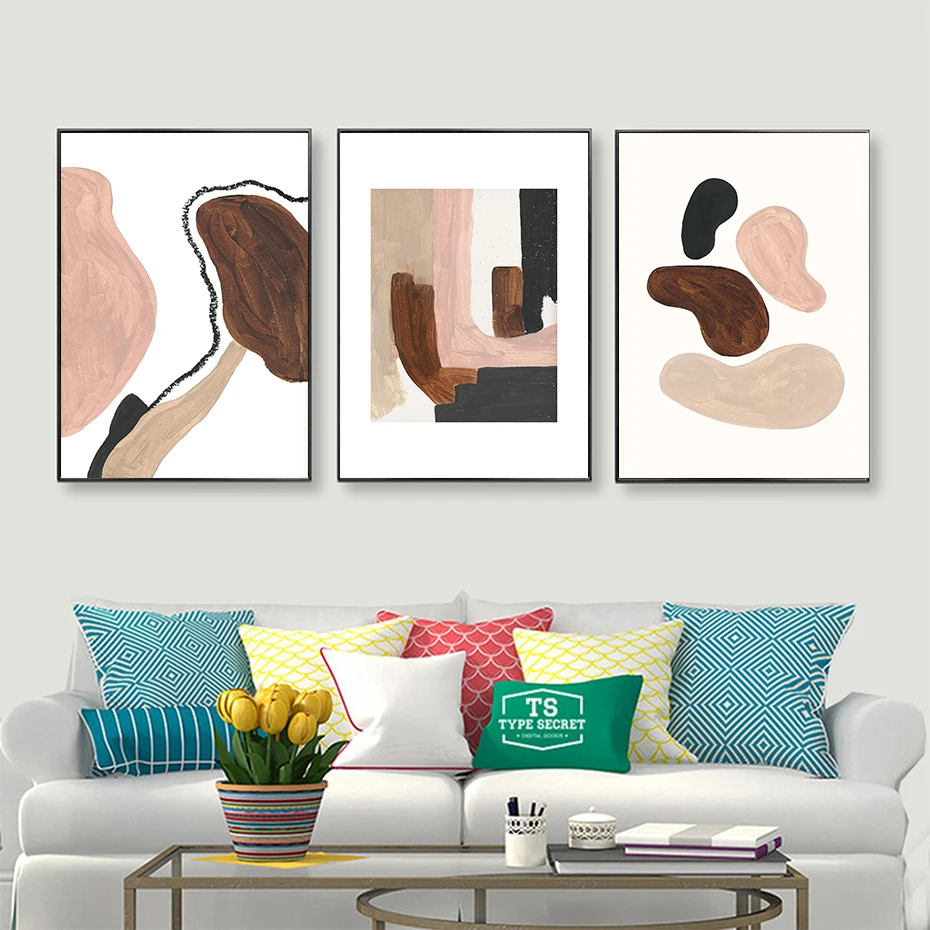 

Abstract Simple Canvas Wall Art Painting Triptych Pictures Nordic Light Luxury Oil Painting Living Room Home Decoration No Frame