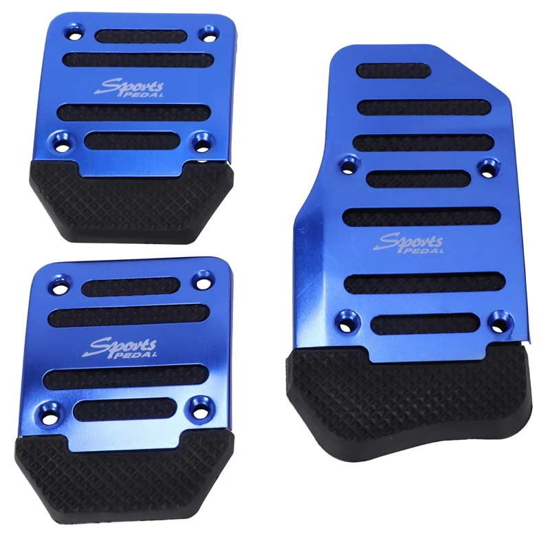 

3 Pcs Black Blue Plastic Metal Nonslip Pedal Cover Set for Car