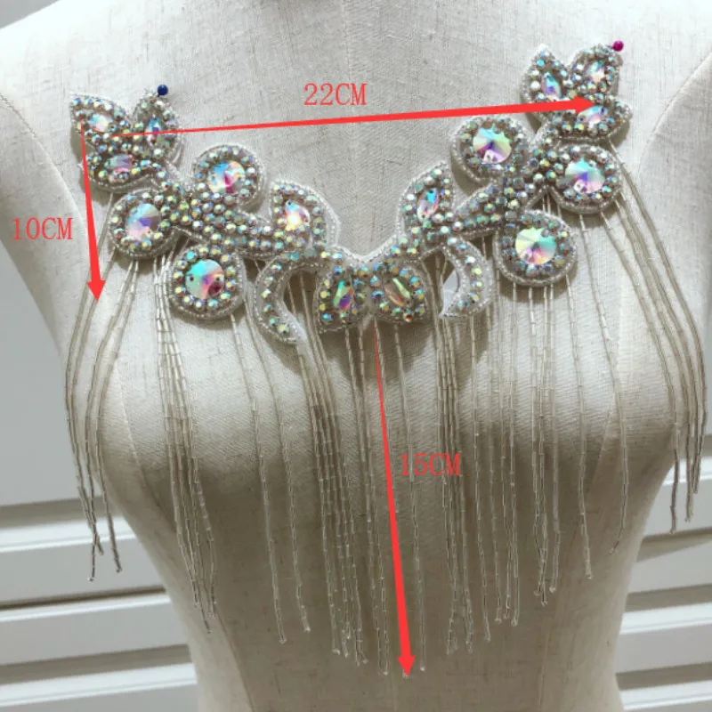 2pcs Details of wedding party rhinestone crystal shoulder pad applique with fringe | Дом и сад