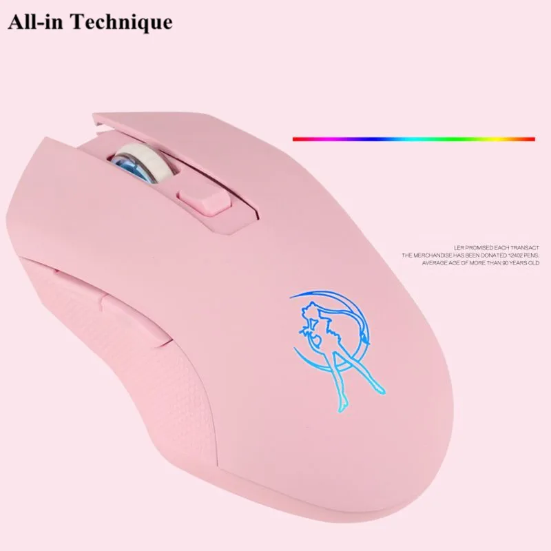 

Rechargeable Pink Girl Silent LED Optical Game Mice 1600DPI 2.4G USB Wireless Mouse for PC Laptop Desktop Computer