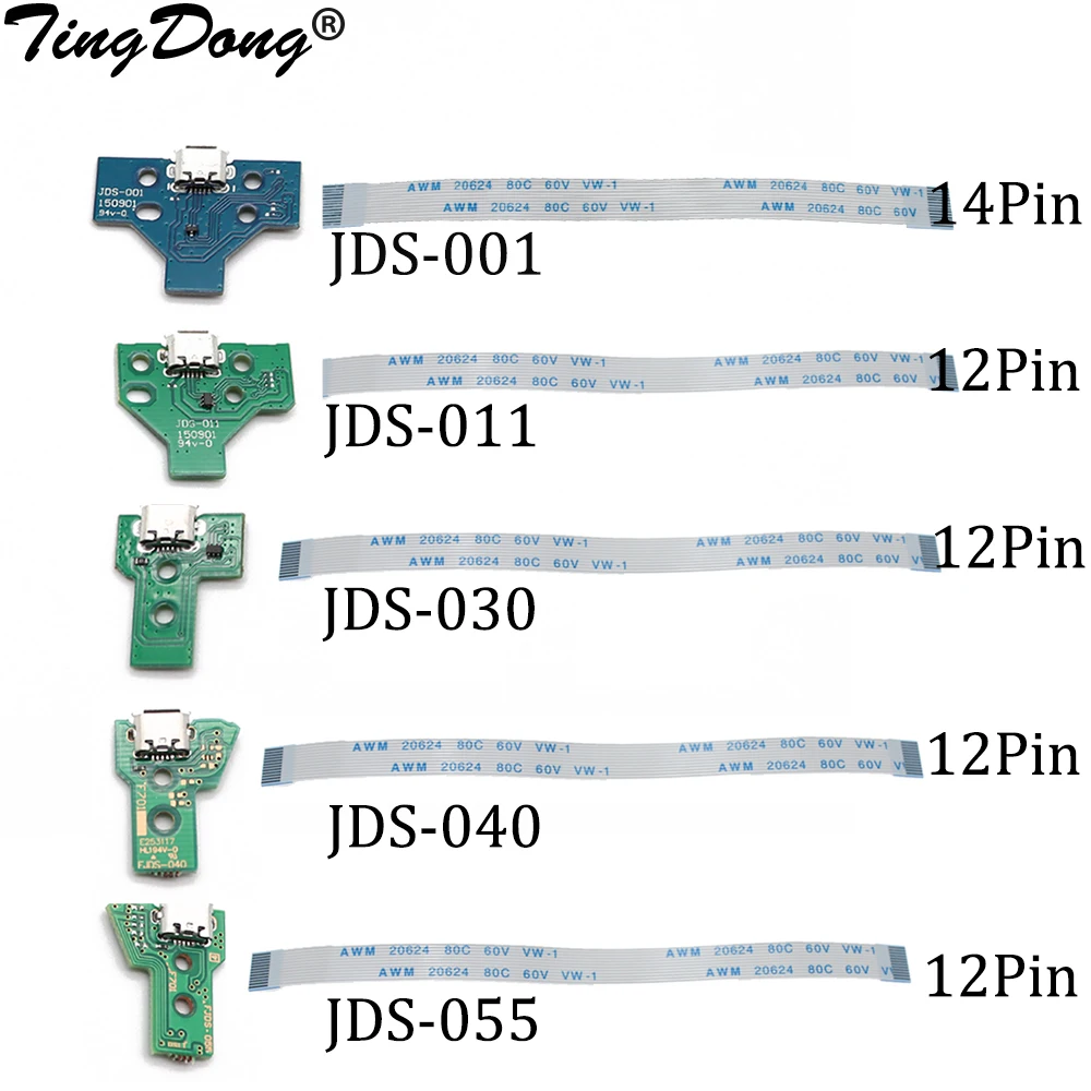 TingDong 20Pcs JDS-001 011 030 040 055 USB Charging Port Socket Board charger board with flex ribbon cable For PS4 Pro controlle
