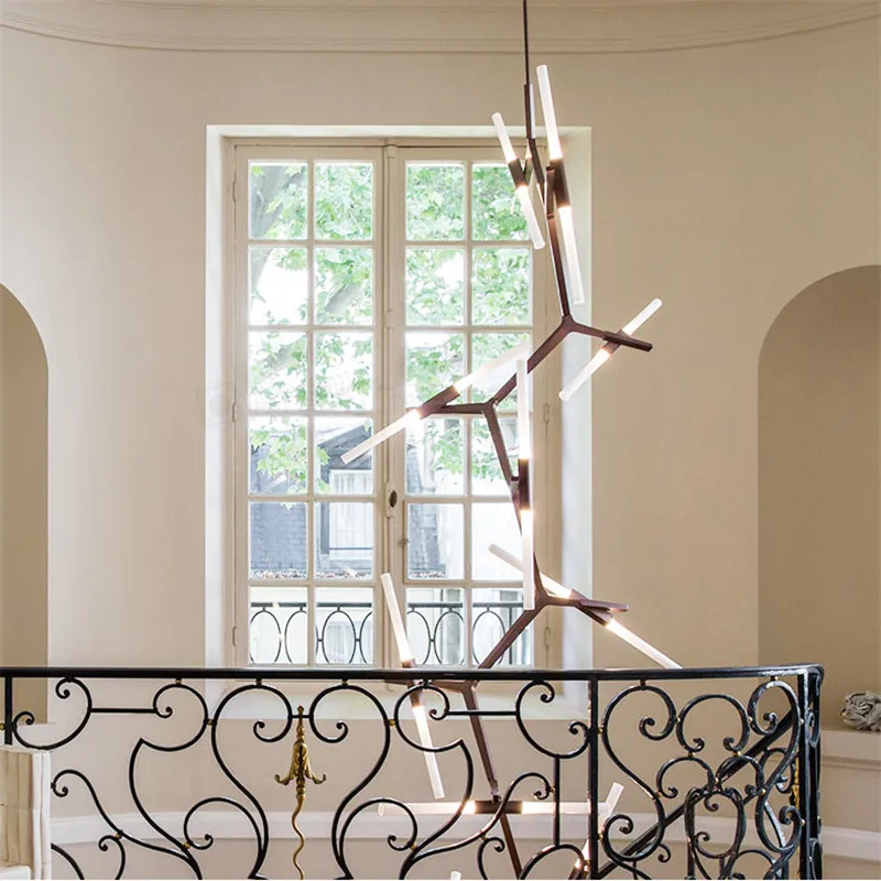 

Postmodern Nordic Staircase Chandelier Creative Multi-Flat Duplex Hotel Villa Shaped Staircase Long Chandelier