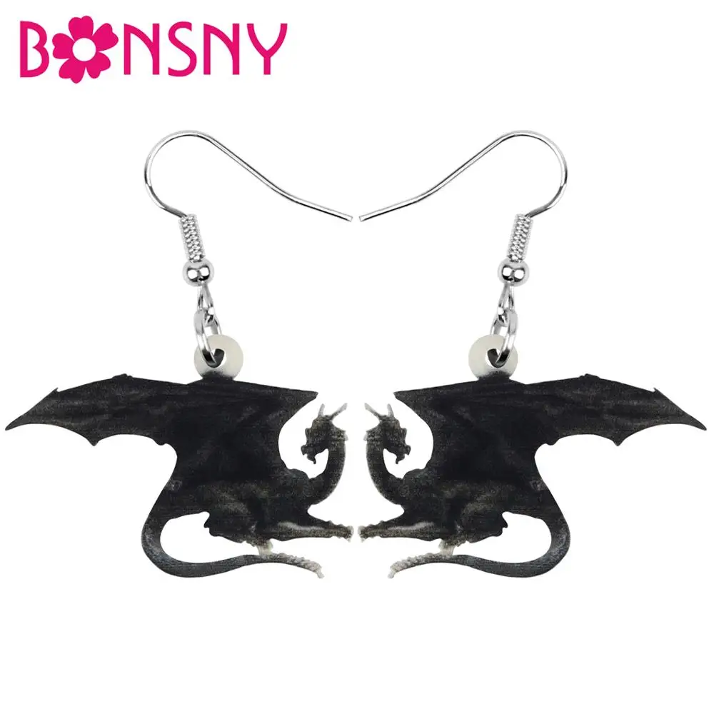 Серьги Bonsny акриловые с черным динозавром Драконы животными Висячие ювелирные