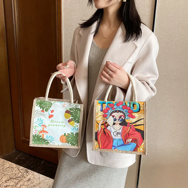 New cartoon anime printed Canvas handbag for women ethnic style totes bag female fashion casual bag ladies Cosmetics organizer images - 6