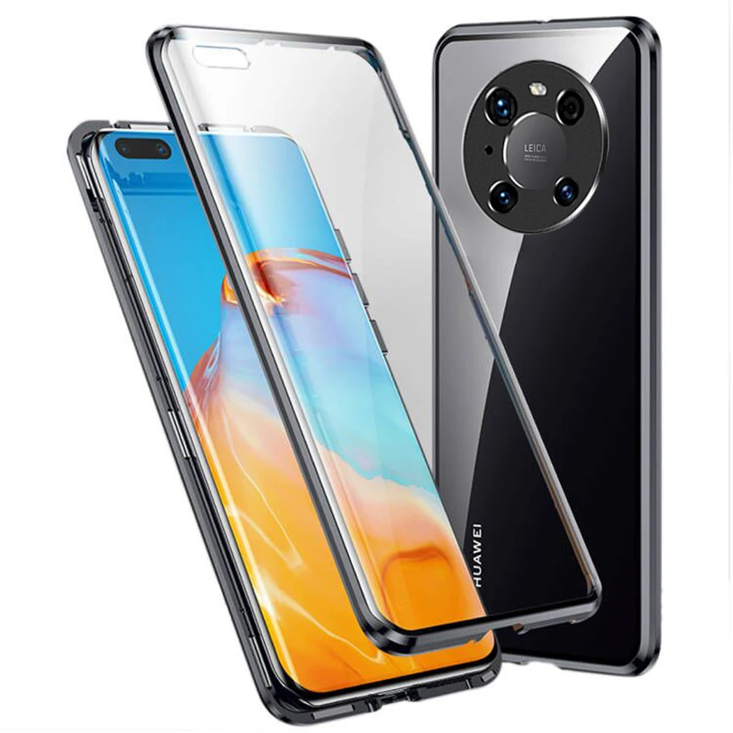 

360 Magnetic Adsorption Double Sided Tempered Glass Case For Huawei M40 Mate 40 Pro Phone Case 9H Clear Metal Frame Cover Fundas