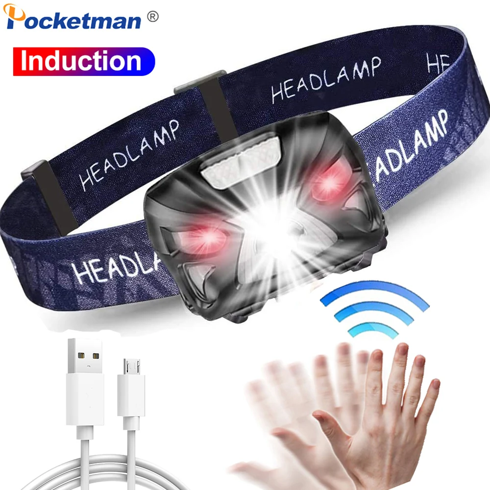 

30000Lumens Brightest Rechargeable Headlamp Body Motion Sensor Head Lamp Head Flashlight Camping Light With Built-in Battery