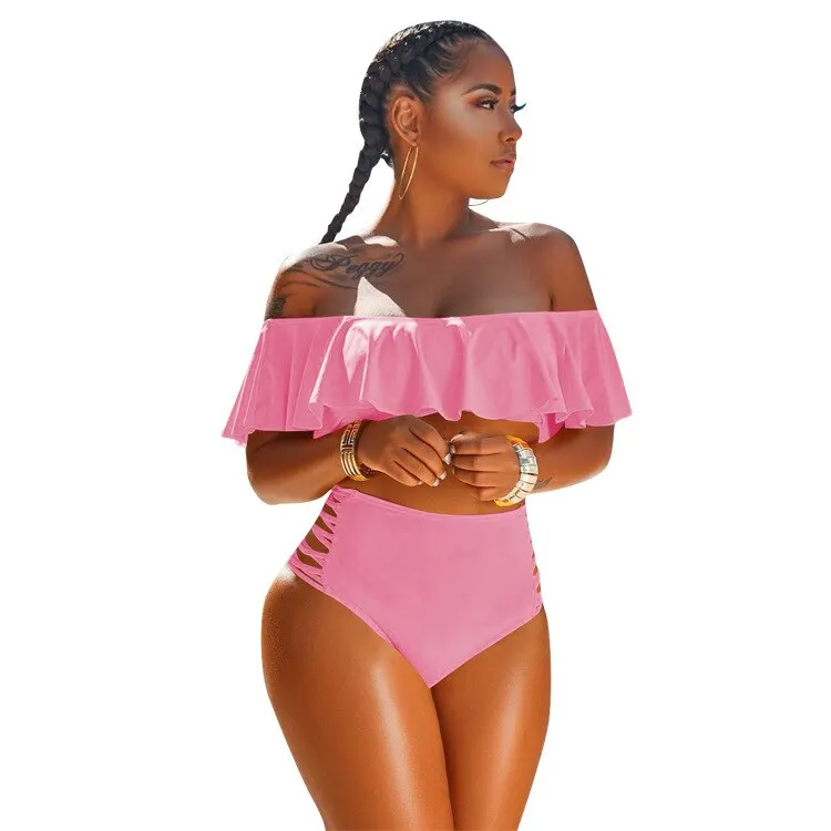 

Swimsuit 2022 s-3xl Women Sexy Swim Suit Plus Size Swimwear Ruffles High Waist Bikini Two-Piece Set Brazilian Bikini Thong