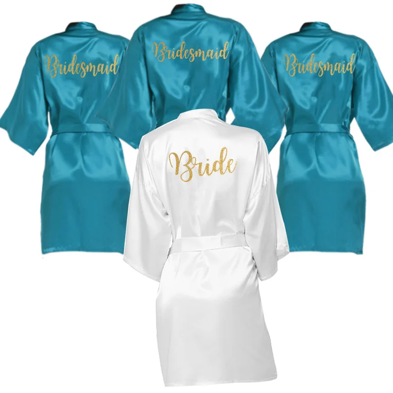 Халат женский голубой блестящий банный халат для невествечерние вечеринки