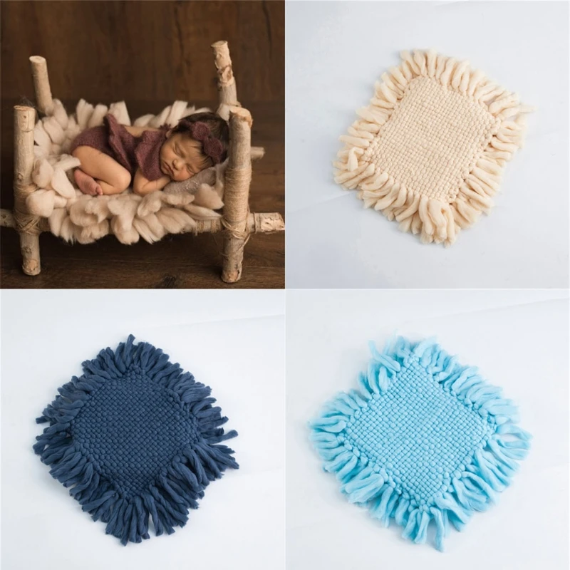

50x50cm Baby Photography Crochet Blanket Newborn Basket Filler Woven Carpet Background Newborn Photo Shooting Backdrop Cushion