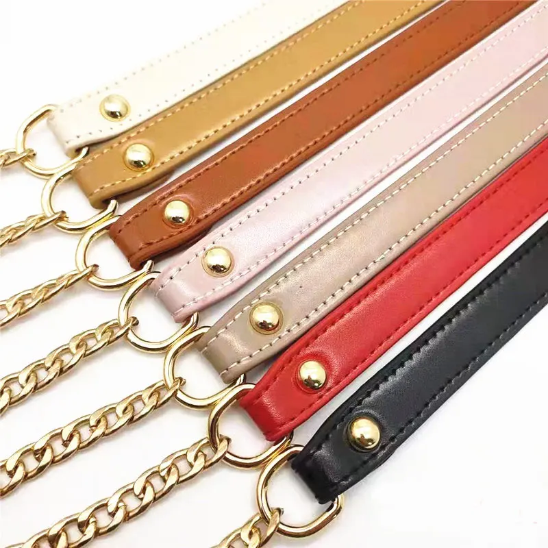 

120cm Shoulder Bag Straps PU Leather+Metal Chain Handbag Handle For Women Handbags DIY Chain Strap Replacement Bag Accessories