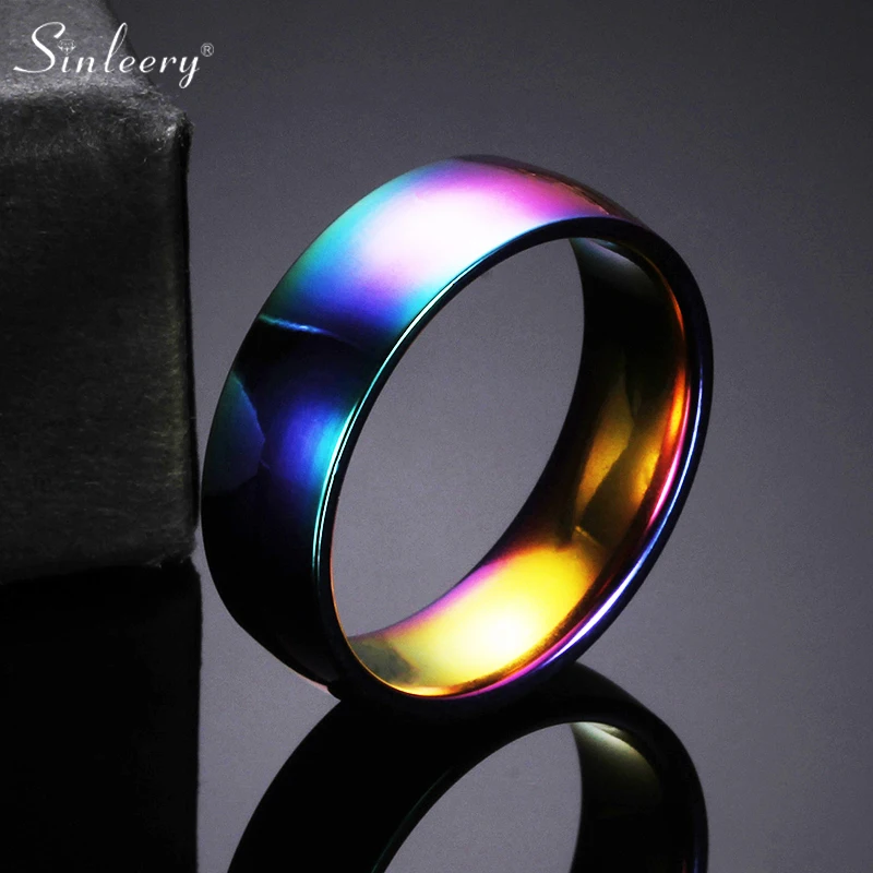 

SINLEERY Smooth Stainless Steel Rainbow Color Wedding Ring Couple Rings for Men Fashion Jewelry Wide Rings 2021 NEW JZ231 SSK