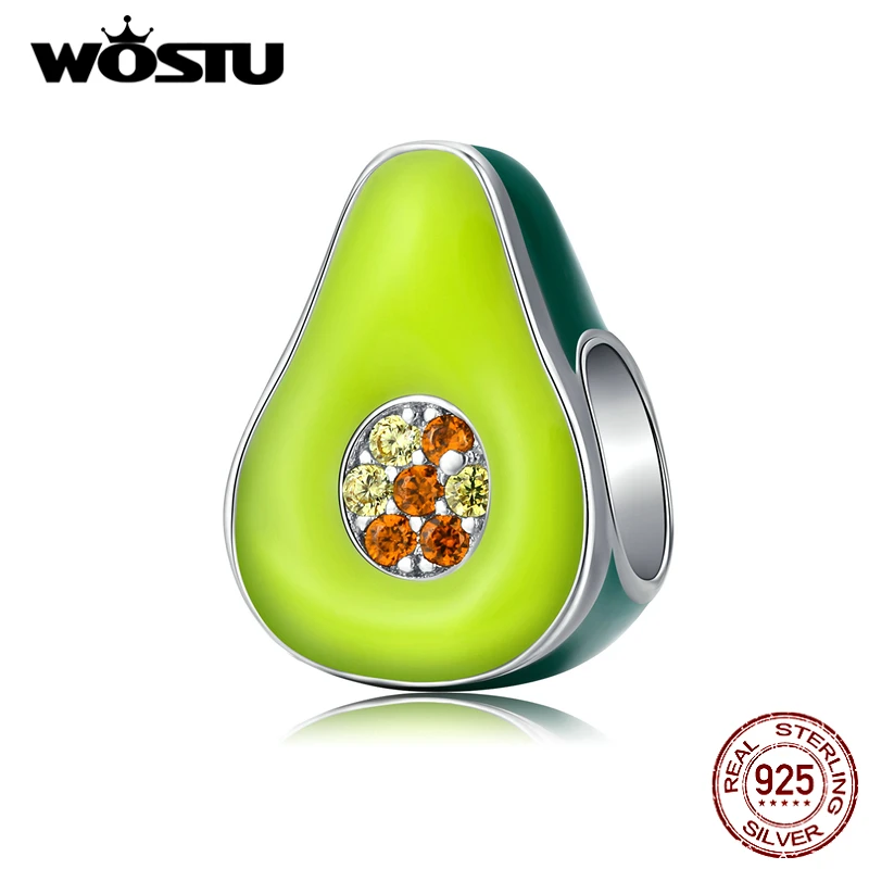 WOSTU новая мода Стерлинговое Серебро 925 пробы Зеленый Эмалированный бисер авокадо
