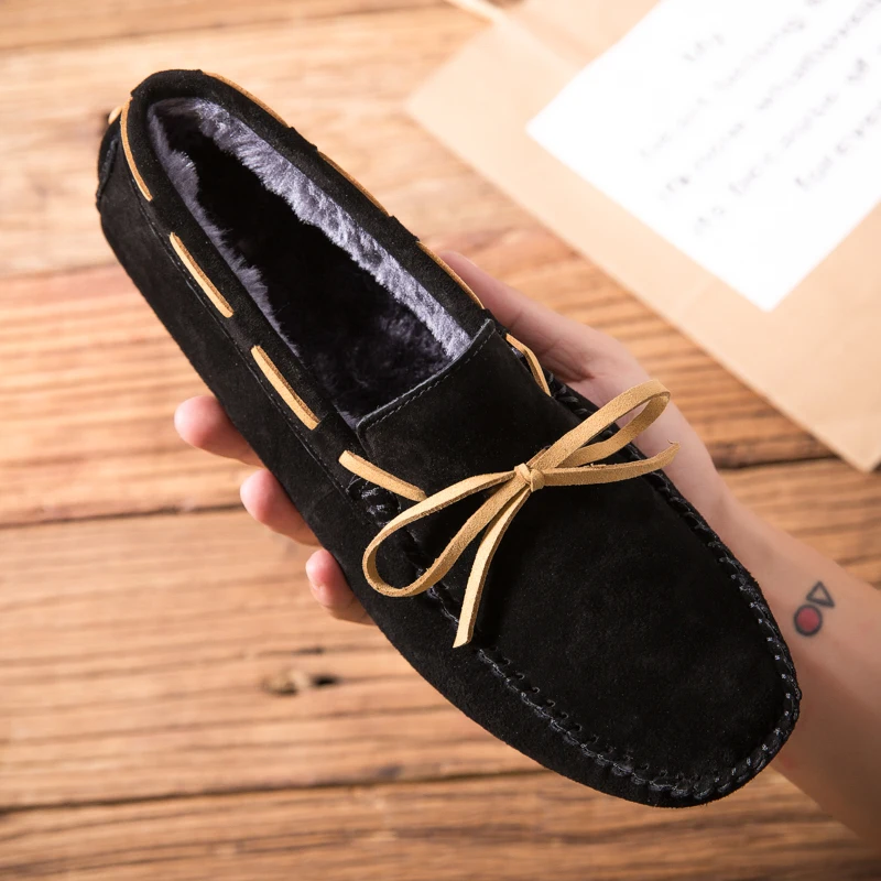 

Мужские замшевые мокасины на плоской подошве, с плюшевой подкладкой