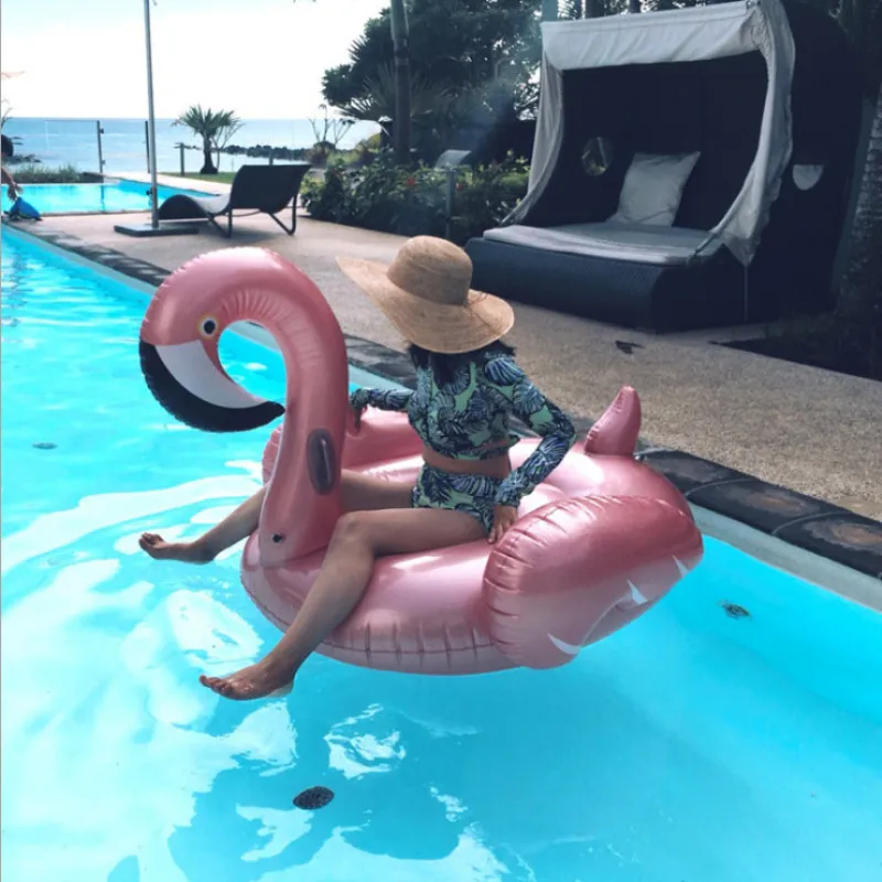

150CM Giant Summer Toys Inflatable Rose Gold Flamingo Swan Ride-on Swimming Pool Games Water Mattress Floats For Adult Pool