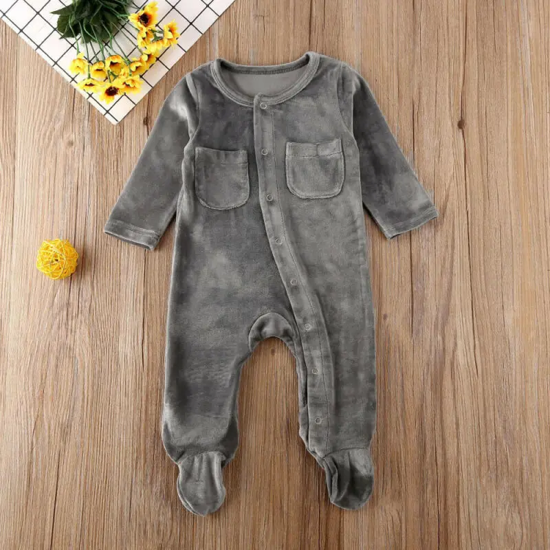 Newborn Infant Baby Girl Boy Romper Clothes Velvet Solid Long Sleeve Single Breasted Jumpsuit Outfits | Мать и ребенок