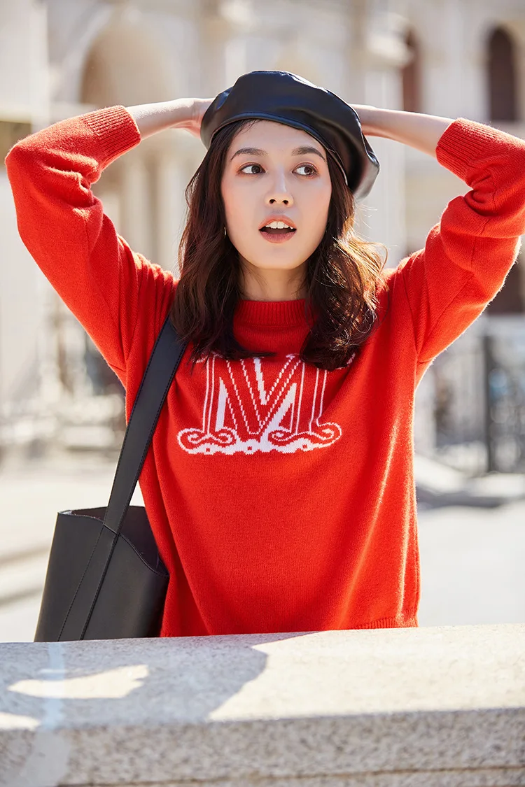 Красный вязаный свитер, Женский пуловер, зимний свитер с надписью Max, роскошная дизайнерская одежда, женские свитера, высококачественный шерстяной свитер ins