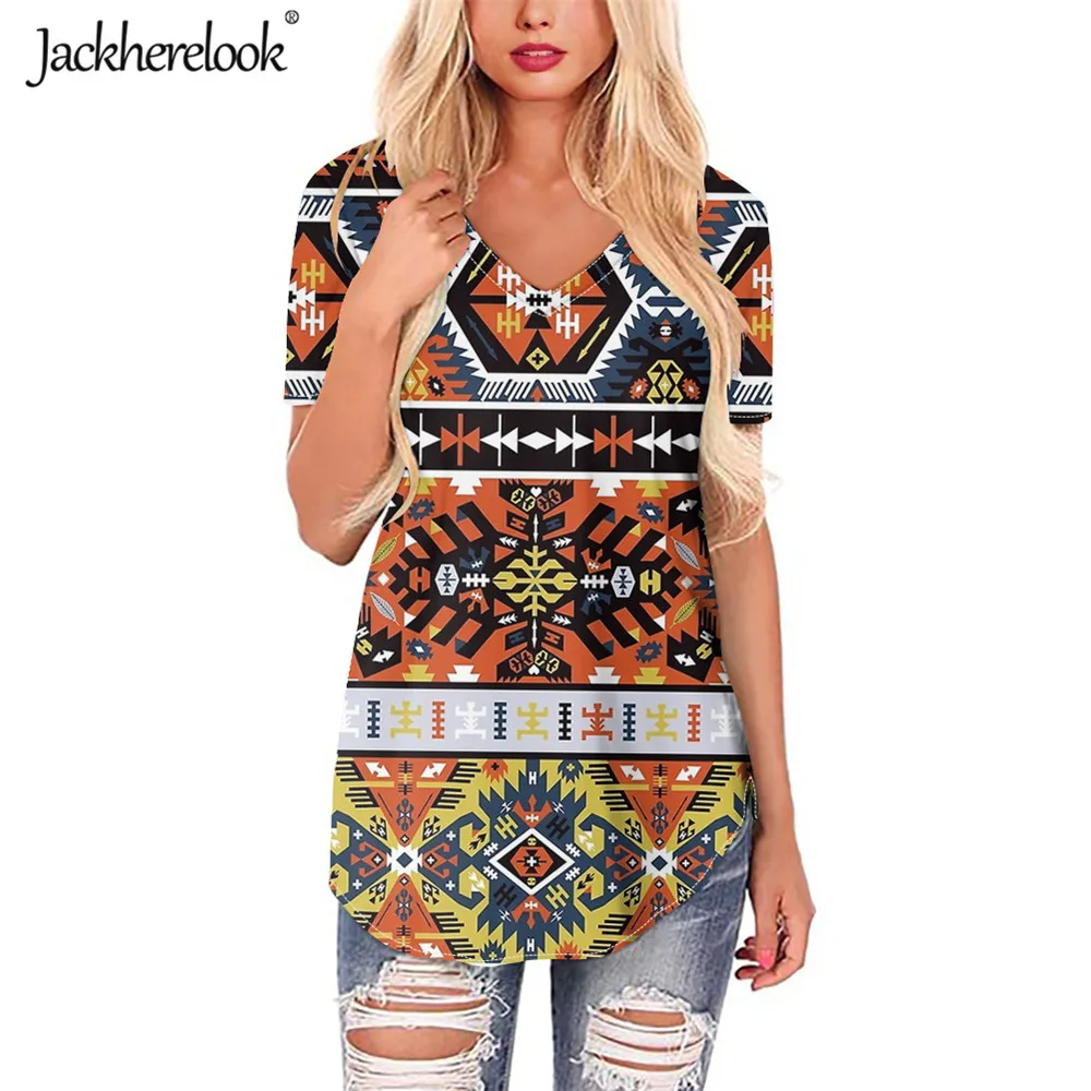 

Jackherelook Vintage African Ethnic Floral Print Casual Short Sleeve Top Woman Blouse Summer Ladies CLothing Large Size Shirts